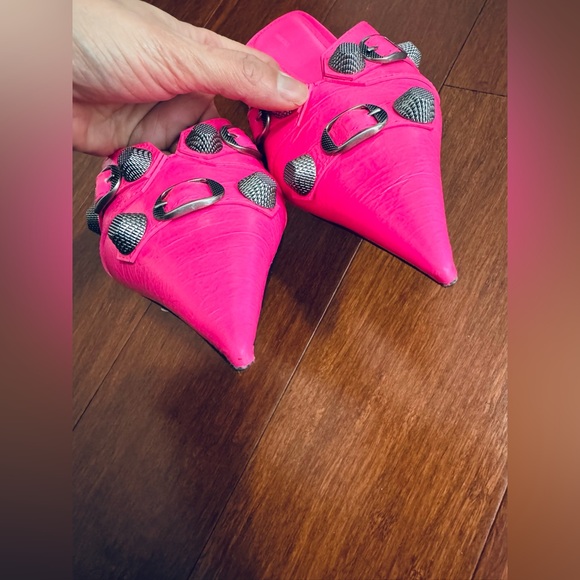 Final price Balenciaga Cagole leather pointed toe mule fluopink heels sandals 9 - Picture 10 of 12